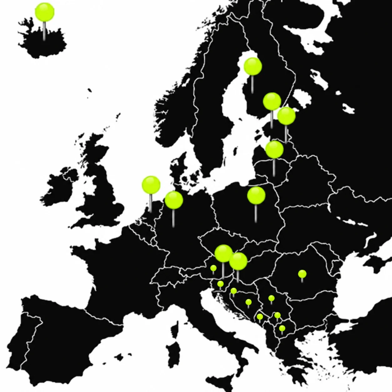 Mapa evropskih partnera sa Austrijom, Slovenijom, Hrvatskom, Bosnom i Hercegovinom, Srbijom, Crnom Gorom, Kosovom, Severnom Makedonijom i Rumunijom